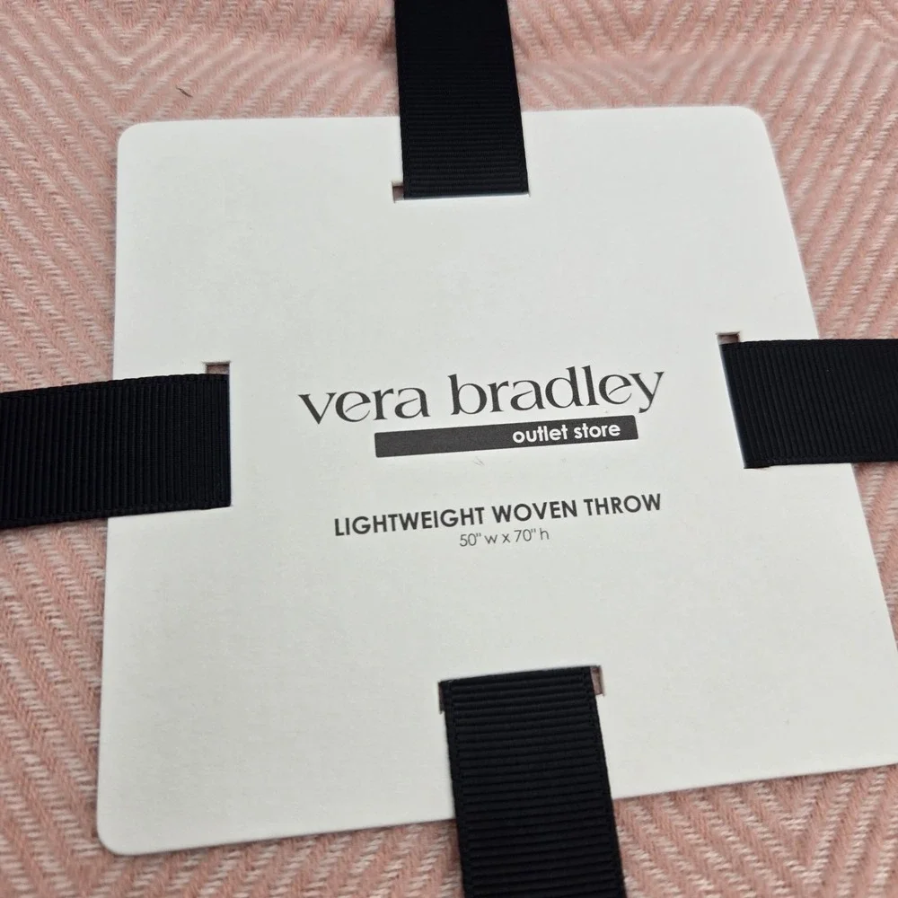 New Vera Bradley Pale Pink Herringbone Woven Blanket Throw Wrap Fringe 50